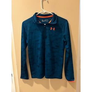 Boys Under Armour Long Sleeve pullover orange& blue logo fleece size YXL XL